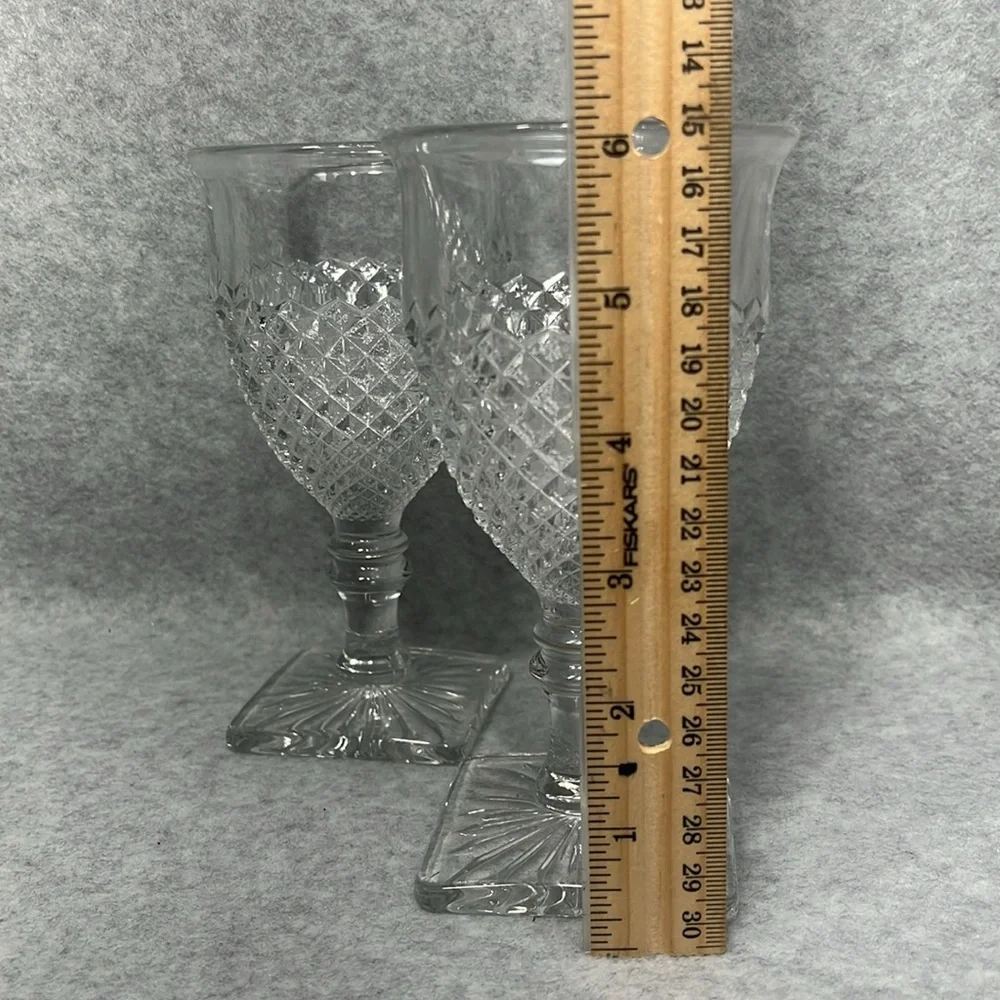 Vintage Westmoreland Glass English Hobnail Square Base Water Goblets 6” Lot of 2